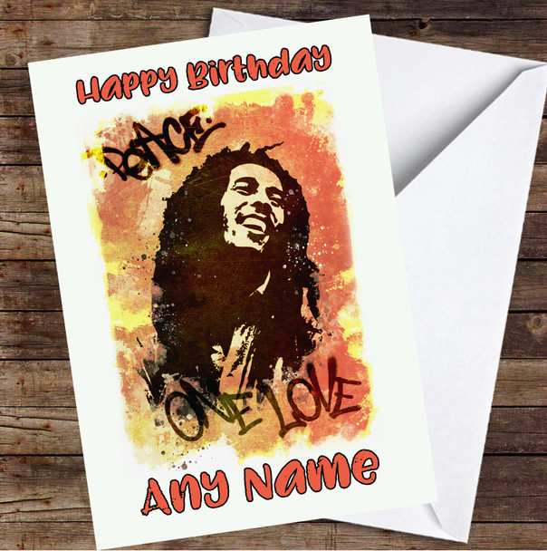 Bob Marley Peace One Love Orange Personalized Birthday Card