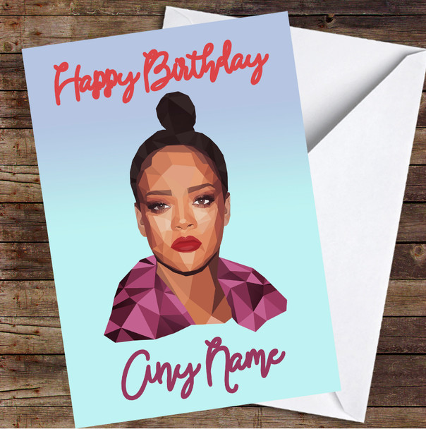 Rihanna Polygon Simple Blue Fade Personalized Birthday Card