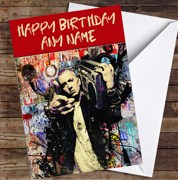 Eminem Iconic Graffiti Splatter Personalized Birthday Card