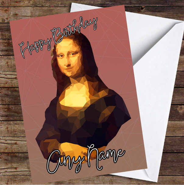 Mona Lisa Red Polygon Simple Personalized Birthday Card