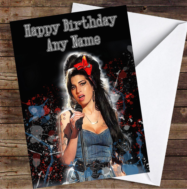 Amy Winehouse Splatter Art Personalized Birthday Card