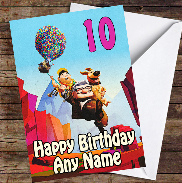 Up Carl Fredricksen And Russell Balloon Mountains Personalized Birthday Card