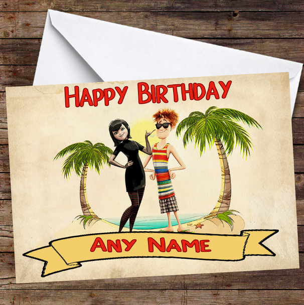 Hotel Transylvania Mavis And  Johnny Palm Trees Personalized Birthday Card