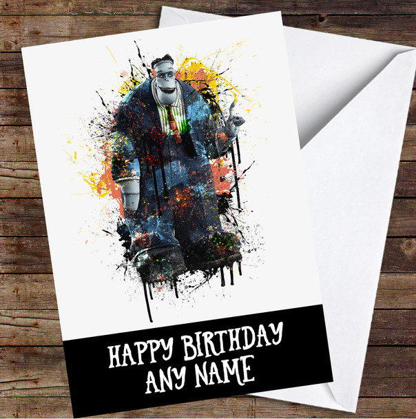 Hotel Transylvania Frank Watercolor Splatter Personalized Birthday Card