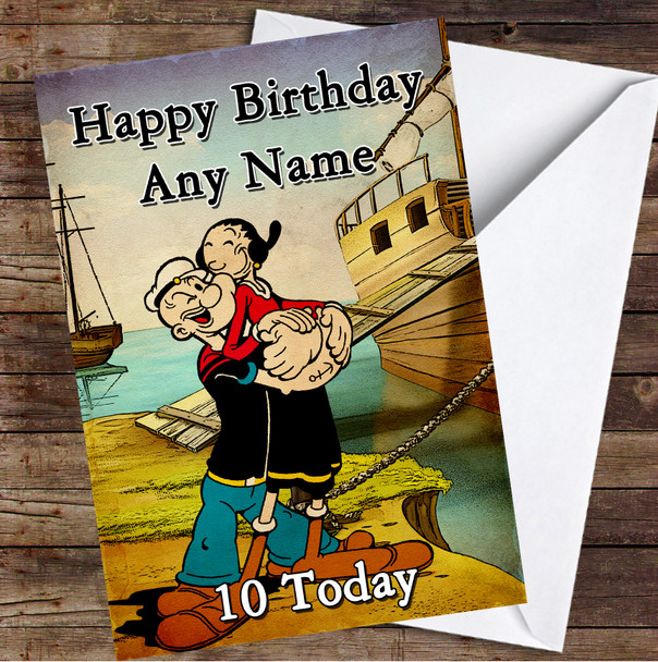 Popeye The Sailor And Olivia Vintage Boat Personalized Birthday Card