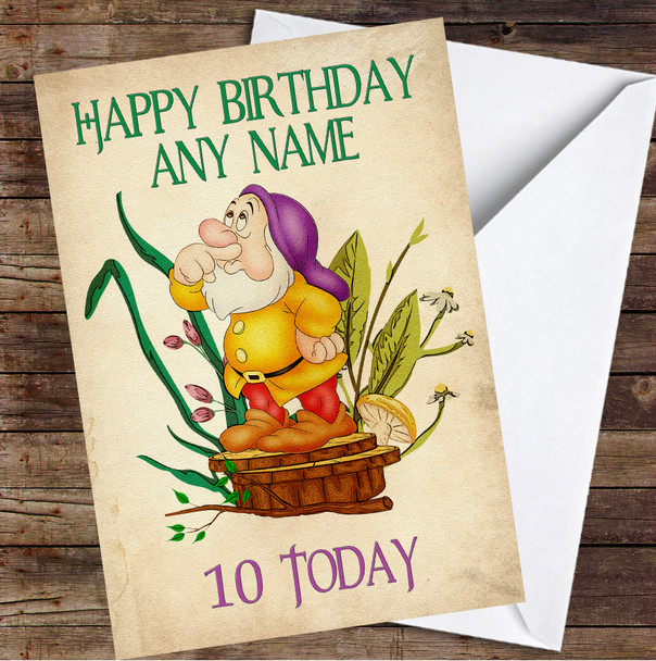 Sneezy Dwarf Snow White Vintage Botanical Personalized Birthday Card