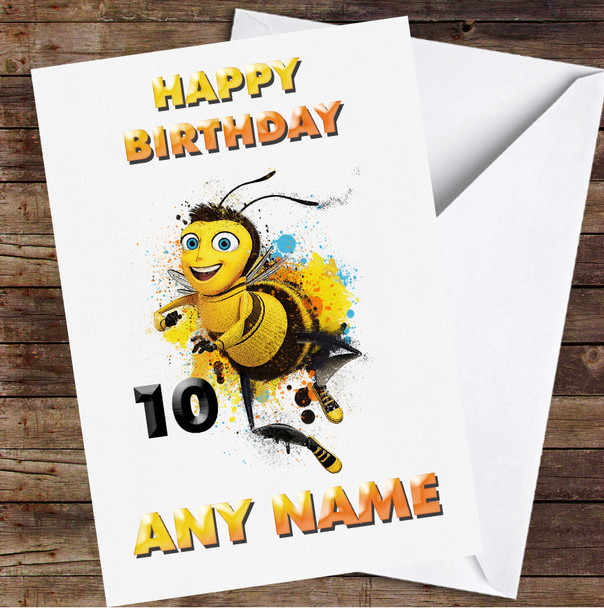 Bee Movie Watercolor Splatter Any Age Personalized Birthday Card