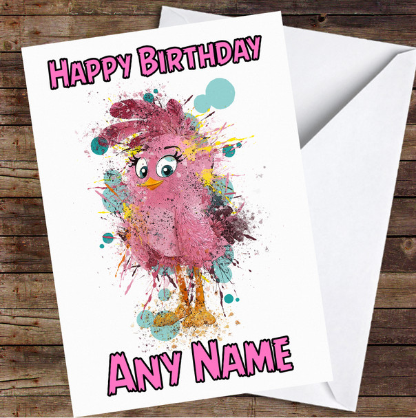 The Angry Birds Stella Cute Splatter Personalized Birthday Card