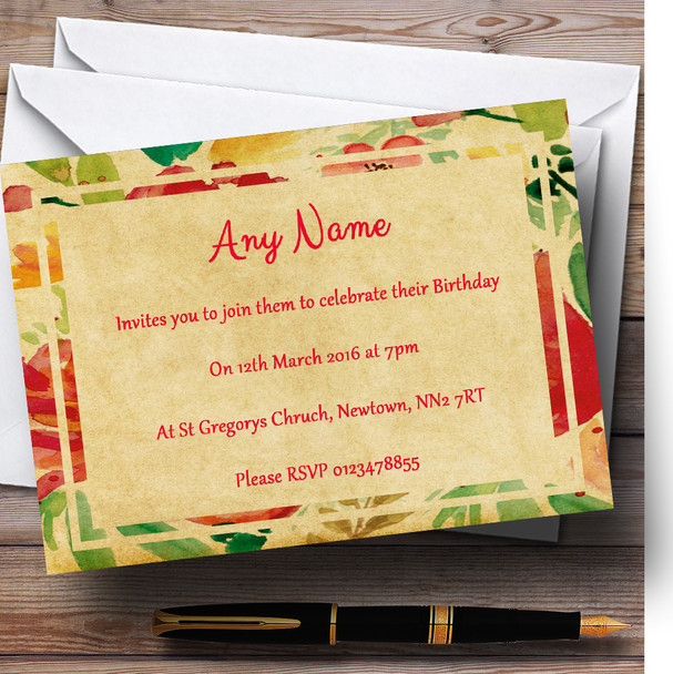 Vintage Pink Yellow  Flowers Postcard Style Personalized Birthday Party Invitations