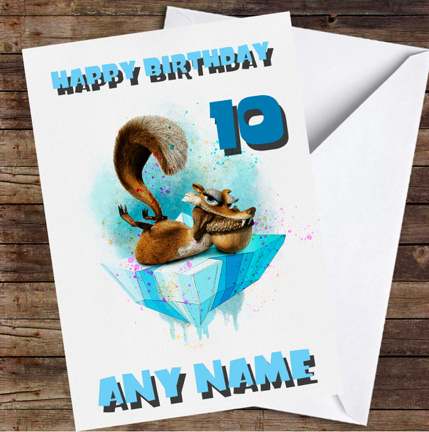 Ice Age Blue Watercolor Splatter Personalized Birthday Card