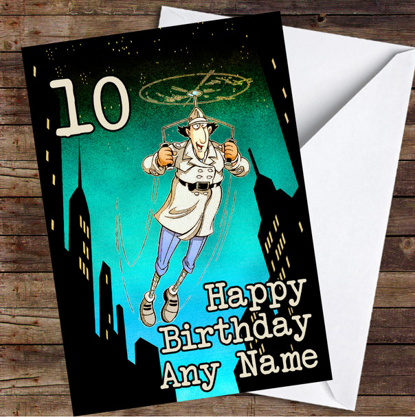 Inspector Gadget Flying Dark City Personalized Birthday Card