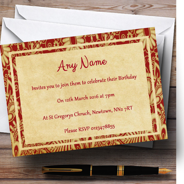 Vintage Royal Red Postcard Style Personalized Birthday Party Invitations