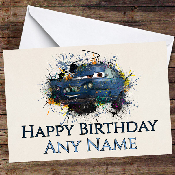 Cars Tomber Watercolor Splatter Personalized Birthday Card