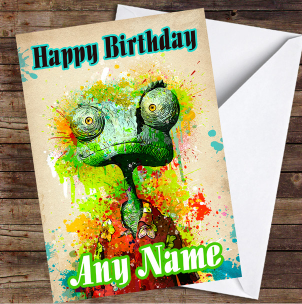 Rango Chameleon Splatter Vintage Personalized Birthday Card