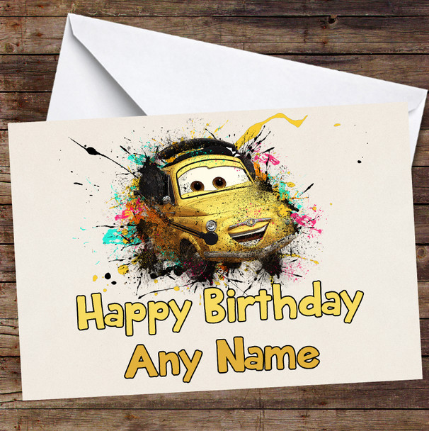 Cars Luigi Watercolor Splatter Personalized Birthday Card