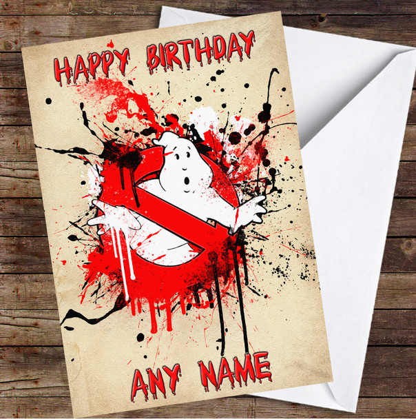 Ghostbusters Sign Red Splatter Personalized Birthday Card