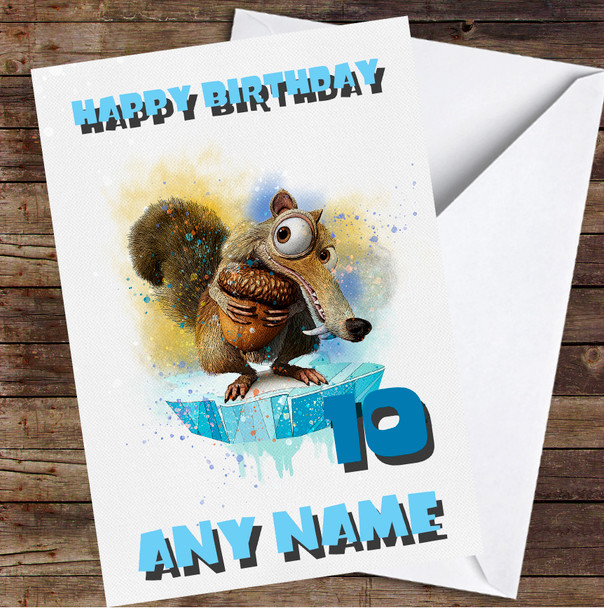 Ice Age Scrat Blue Splatter Personalized Birthday Card