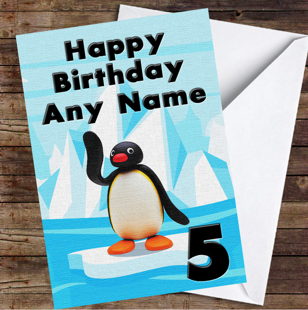 Pingu On Ice Simple Cartoon Personalized Birthday Card