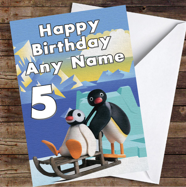 Pingu Sled Penguin Cartoon Personalized Birthday Card