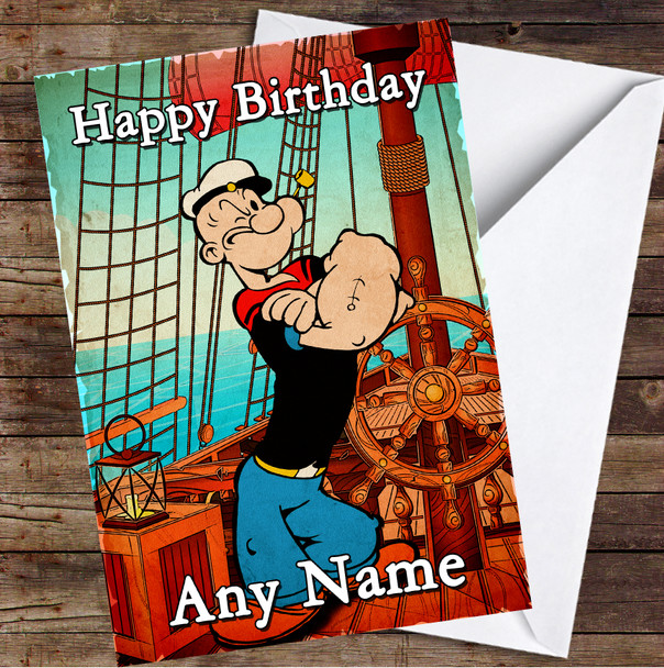 Popeye The Sailor Red Ship Personalized Birthday Card