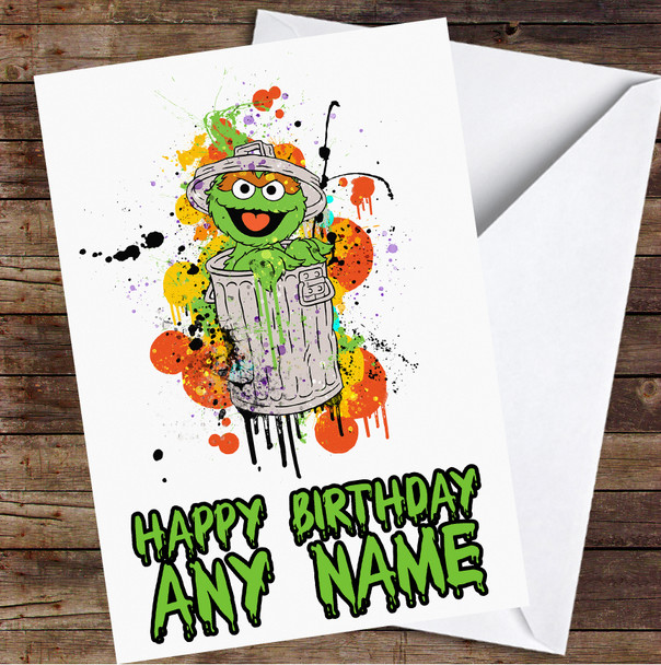 Oscar The Grouch Splatter Personalized Birthday Card