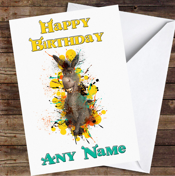 Shrek Donkey Splatter Personalized Birthday Card