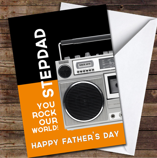 Music Speaker Stepdad You Rock Personalized Father's Day Greetings Card