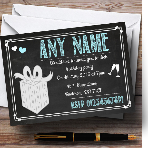 Chalkboard Blue Personalized Birthday Party Invitations
