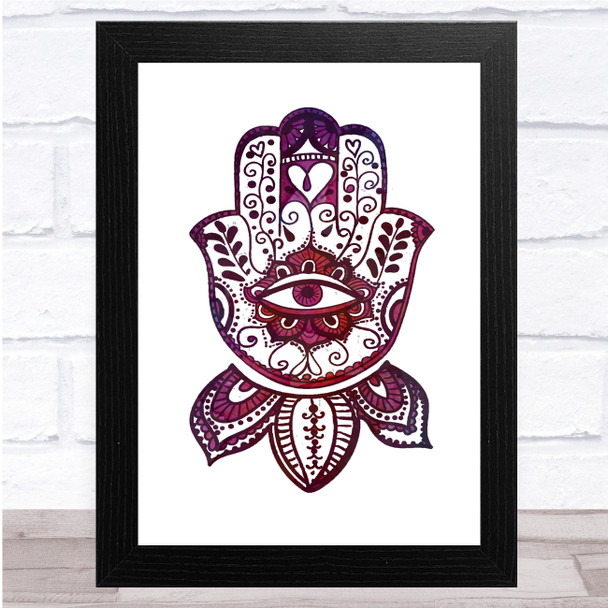 Boho Purple & Pink Watercolor Hamsa Wall Art Print