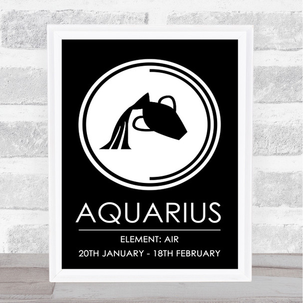 Zodiac Star Sign Black & White Element Aquarius Wall Art Print