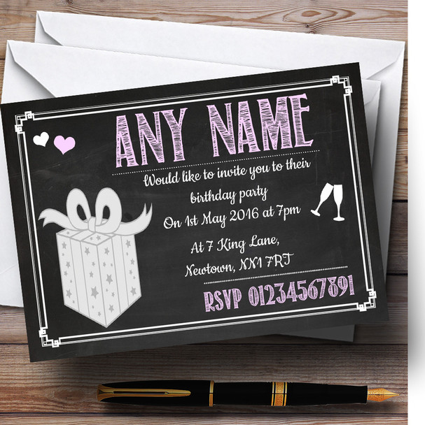 Chalkboard Pink Personalized Birthday Party Invitations