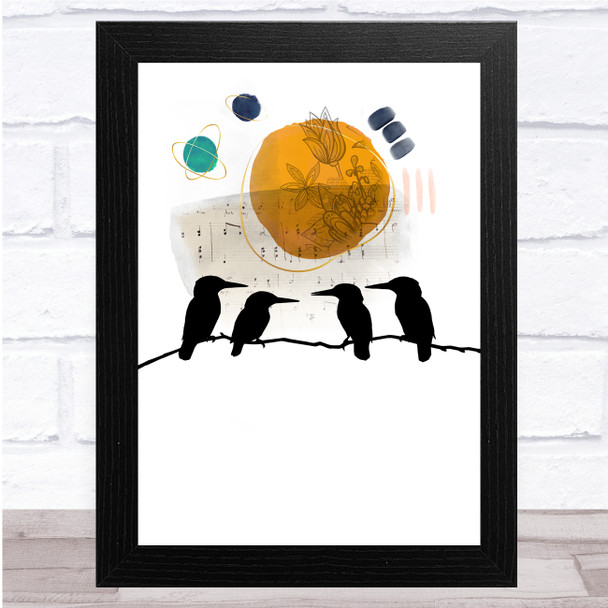 Birds On A Branch Orange Gold Floral Music Wall Art Print