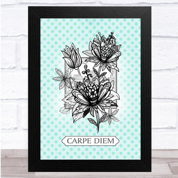 Vintage Flower Green Spots Carpe Diem Wall Art Print