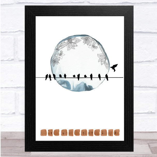 Birds On A Wire One In Flight Floral Moon Wall Art Print