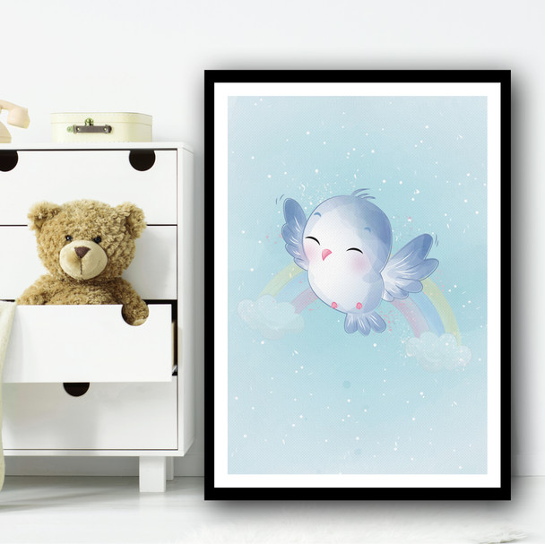 Cute Bird With Faded Rainbow Wall Art Print Cute Bird With Faded Rainbow Wall Art Print