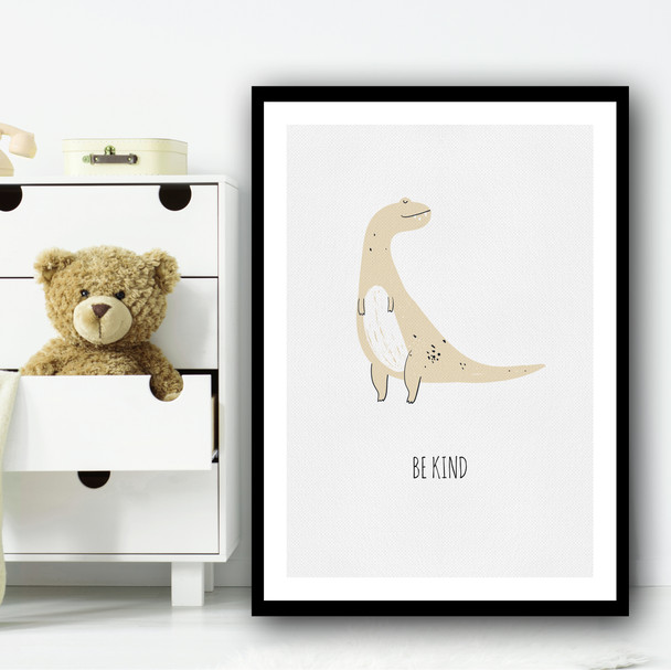 Dino Be Kind Kids Drawing Wall Art Print