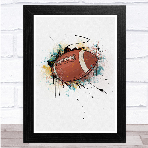 Rugby Ball Watercolor Splatter Wall Art Print