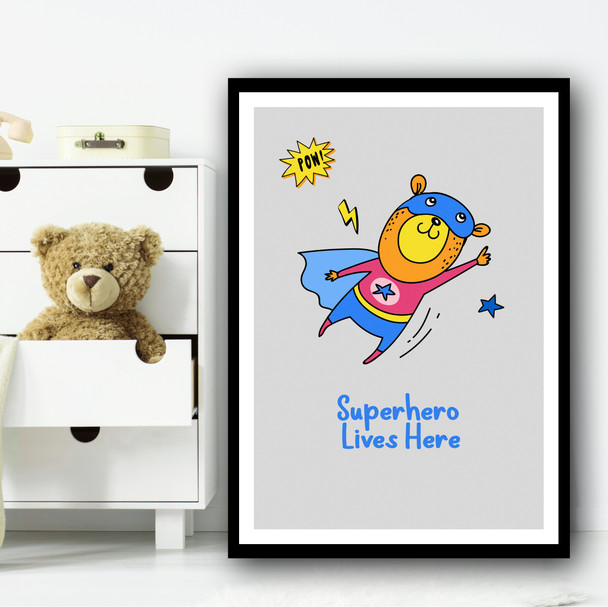 Yellow Bear Superhero Lives Here Pow Wall Art Print Yellow Bear Superhero Lives Here Pow Wall Art Print