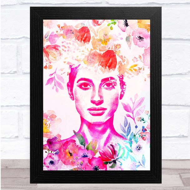 Botanical Floral Woman Vibrant Pink Wall Art Print