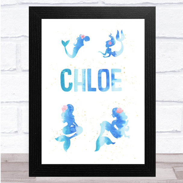 Ocean Blue Multiple Mermaid Any Name Personalized Wall Art Print