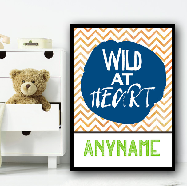 Orange Zigzag Blue Circle Wild At Heart Any Name Personalized Wall Art Print