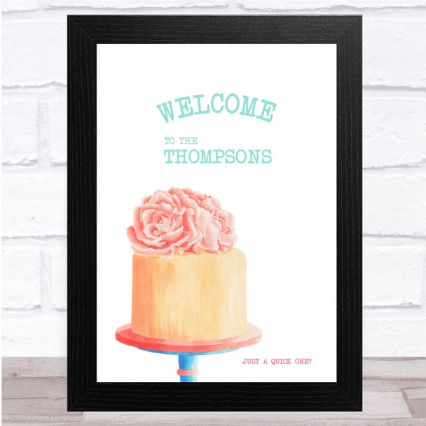 Peach Cake Floral On Stand Welcome Any Name Personalized Wall Art Print