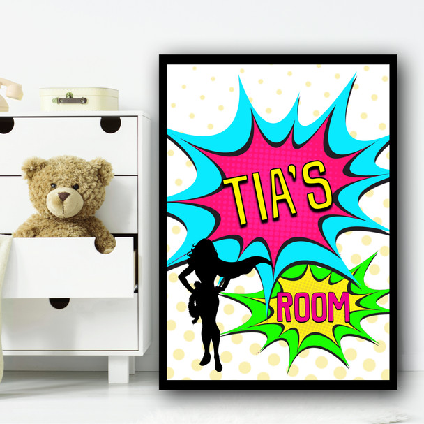 Pop Art Comic Super Hero Girl Any Name Personalized Wall Art Print