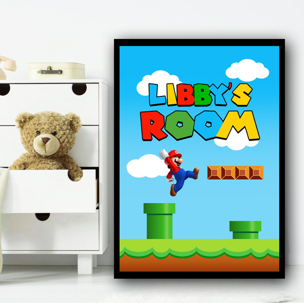 Super Mario Gaming Green Tubes Any Name Personalized Wall Art Print