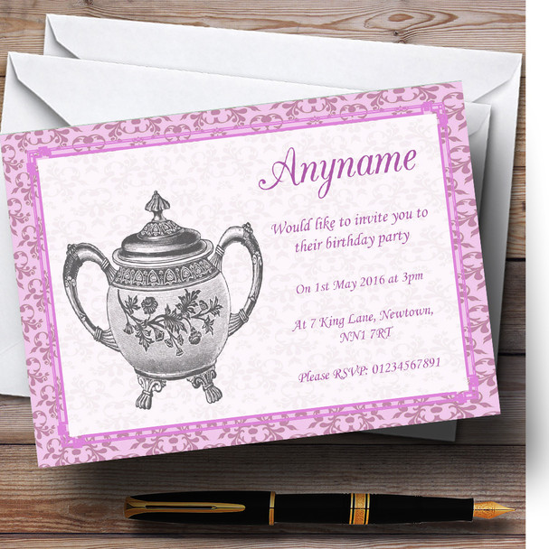 Pink Classic Vintage Personalized Birthday Party Invitations