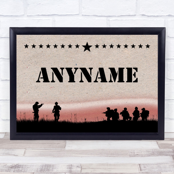 Army Silhouette Texture Red Sunset Any Name Personalized Wall Art Print