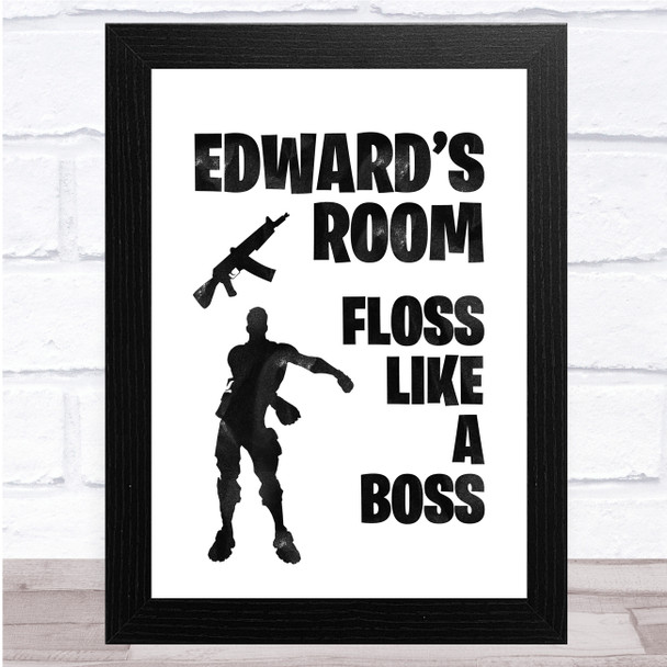 Floss Like A Boss Black Silhouette Any Name Personalized Wall Art Print