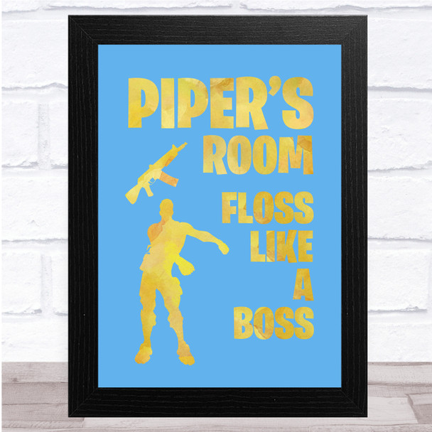 Floss Like A Boss Yellow Blue Silhouette Any Name Personalized Wall Art Print