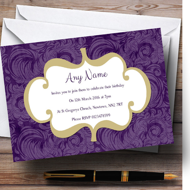 Purple Vintage Classical Personalized Birthday Party Invitations
