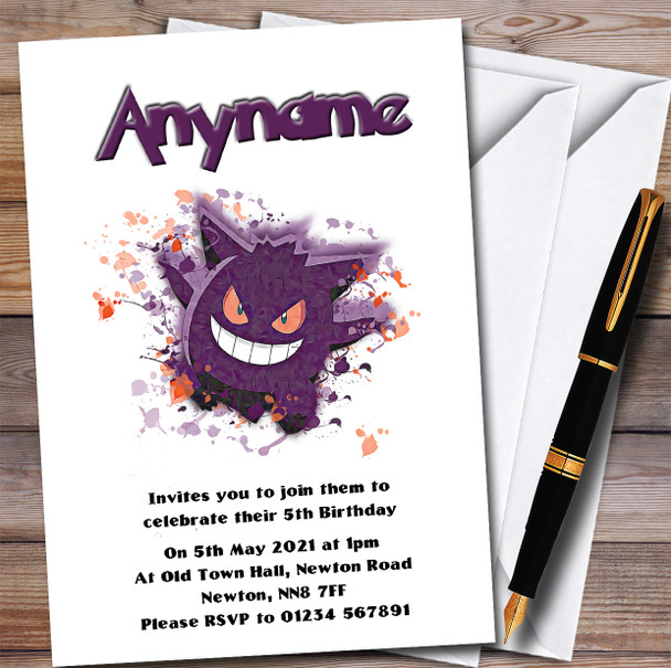 Genga Pokémon Splatter Art Children's Personalized Birthday Party Invitations